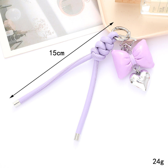 Wholesale Leather bow heart pendant luggage keychain lanyard accessories single buckle tassel pendant accessories