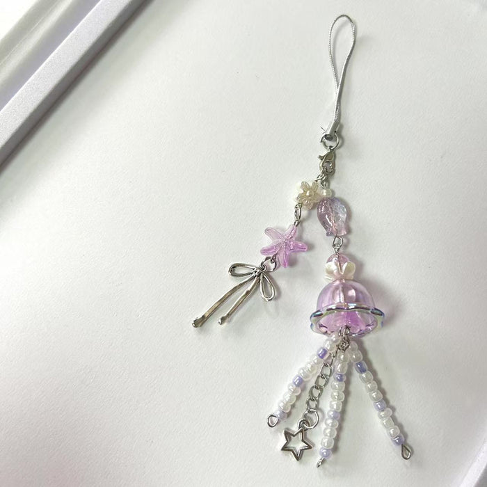Wholesale Jellyfish Star Bow Pendant Beaded Mobile Phone Chain Pendant Small Fresh Keychain
