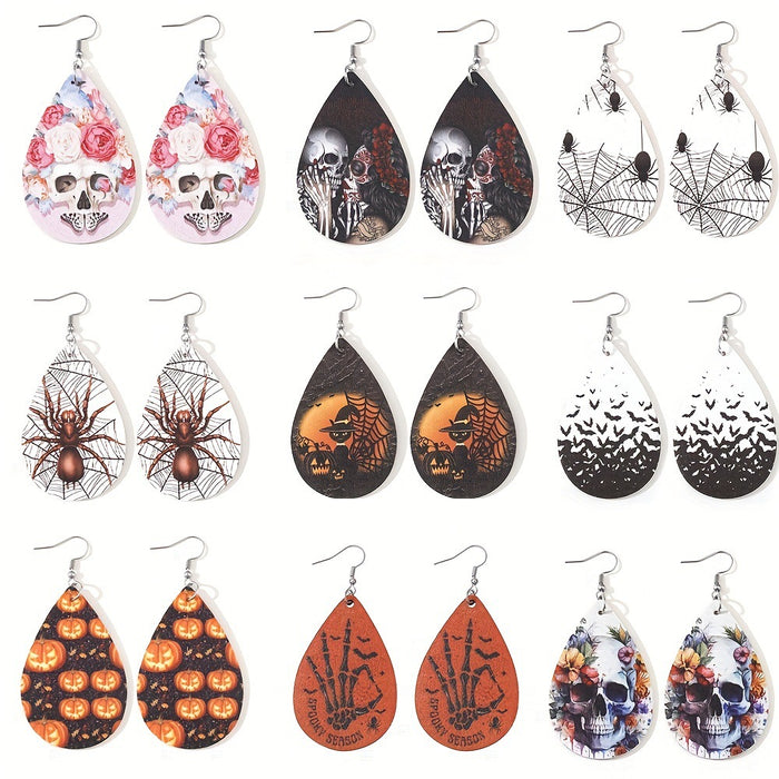Wholesale  Gothic Style Skull  Web Black Cat Grimace Pumpkin Earrings Leather Earrings