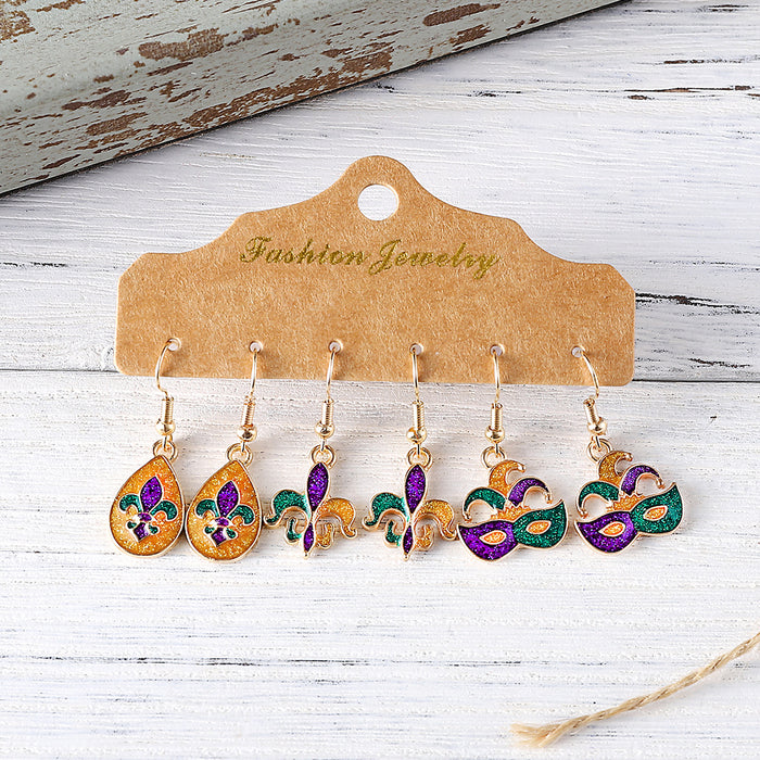 Wholesale Colorful Carnival Sequin Earring Set Alloy Drip Oil Pendant Earrings Accessory MOQ≥2