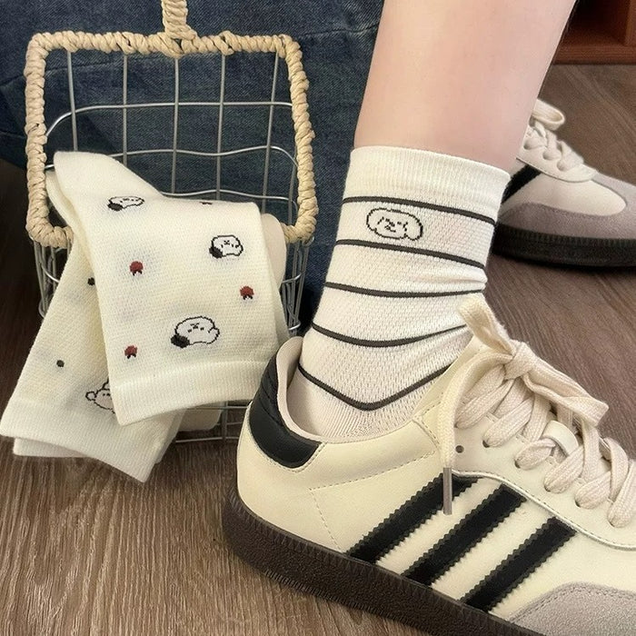 Wholesale White socks, mid length socks, pure cotton, cute mesh, breathable, stacked long socks