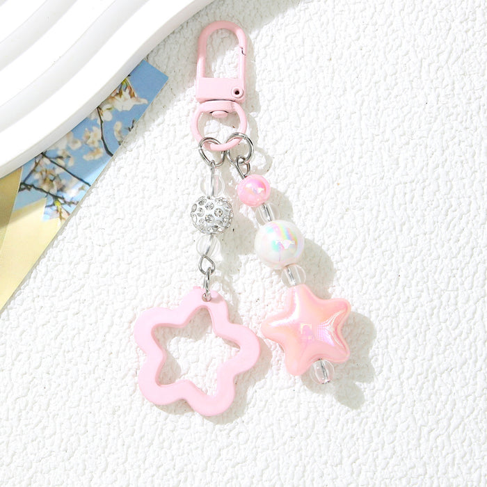 Wholesale Acrylic Star Keychain Black Handmade Beaded Bag Charm Fashion Accessory MOQ≥2