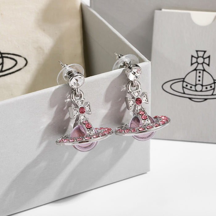 Wholesale Super sparkly Saturn gradient full diamond 3D stainless steel necklace