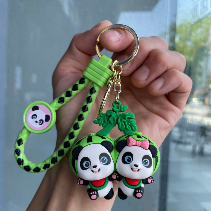Wholesale Cute couple panda keychain cartoon figurine student backpack pendant small gift car keychain pendant