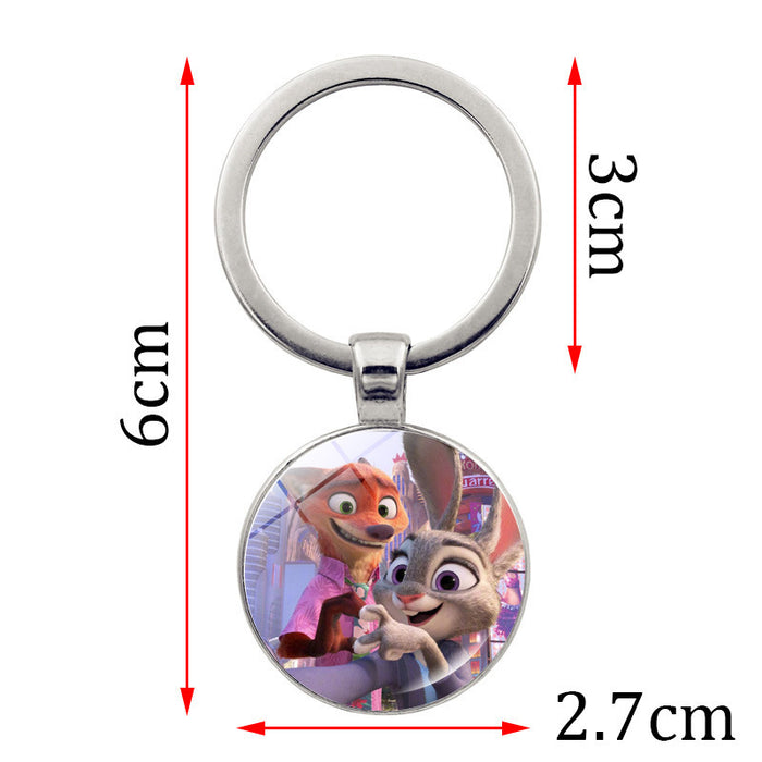 Wholesale Cute round cartoon pendant keychain made of glass