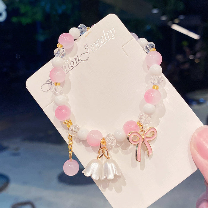 Wholesale Lily of the Valley Bow Glass Electroplated Bracelet