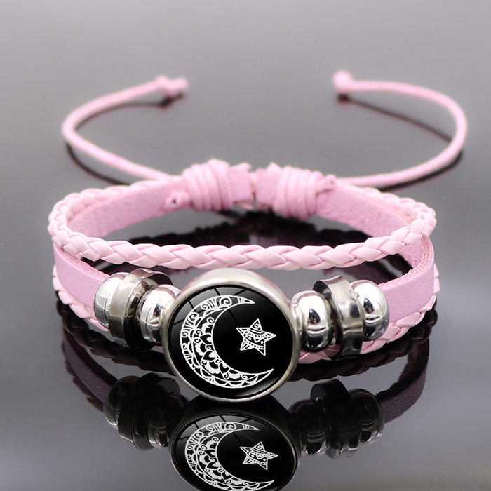 Wholesale Sun Moon Leather Bracelet Vintage Multi-layer Beaded Woven Bracelet Gift