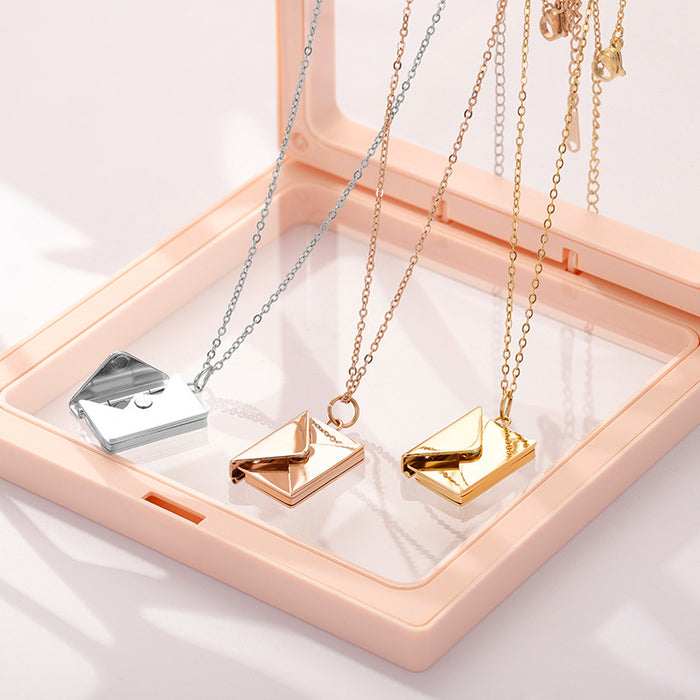 Wholesale Creative personality, foldable envelope pendant, titanium steel jewelry, vacuum plated necklace