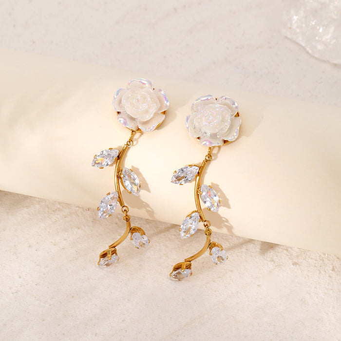 Wholesale White Rose Flower Earrings Classical  Design  Flower Gold Plated Earrings