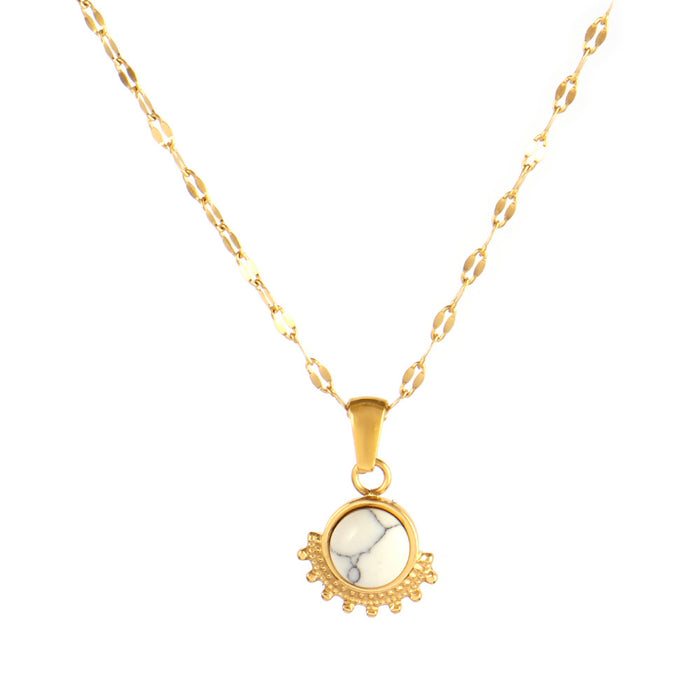 Wholesale Natural Stone Pendant Necklace Stainless Steel Turquoise Sun Pendant Clavicle Chain