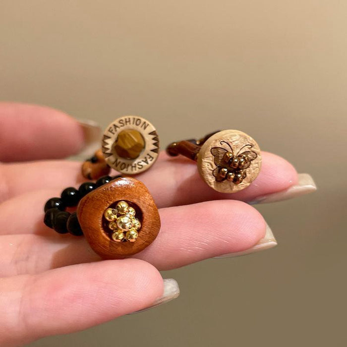 Wholesale Vintage brown beaded ring, wooden personalized bracelet, stacked with index finger ring