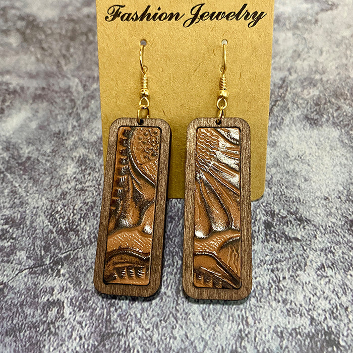 Wholesale leopard print simple bar genuine leather earrings retro geometric texture inlaid earrings