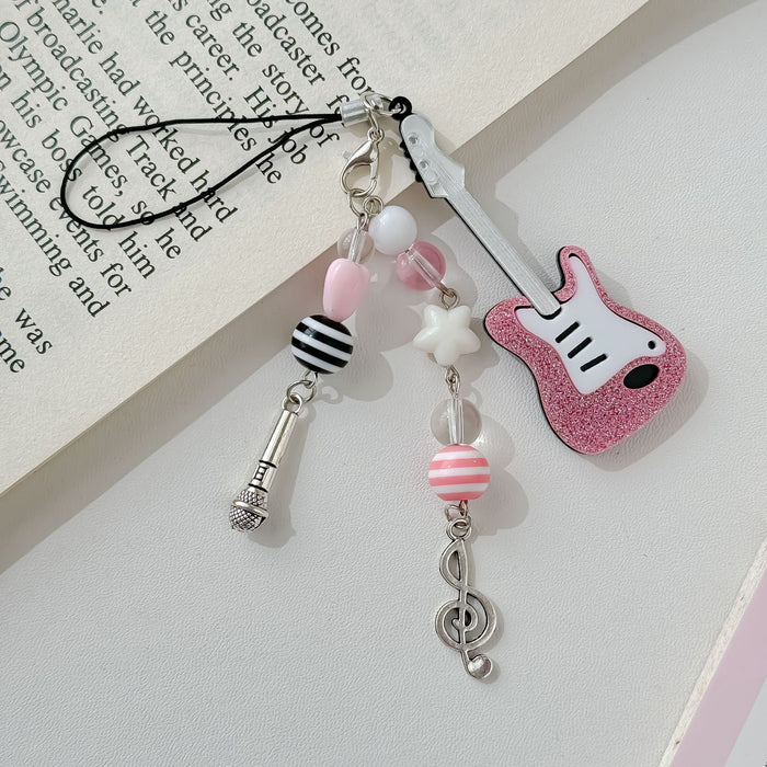Wholesale Pink Guitar Mobile Phone Pendant Hanging Card Book Bag Hanging Keychain