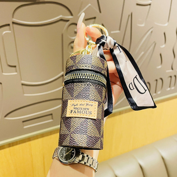 Wholesale New Creative Bucket Leather Keychain Cylinder Lipstick Storage Mini Portable Storage Bag