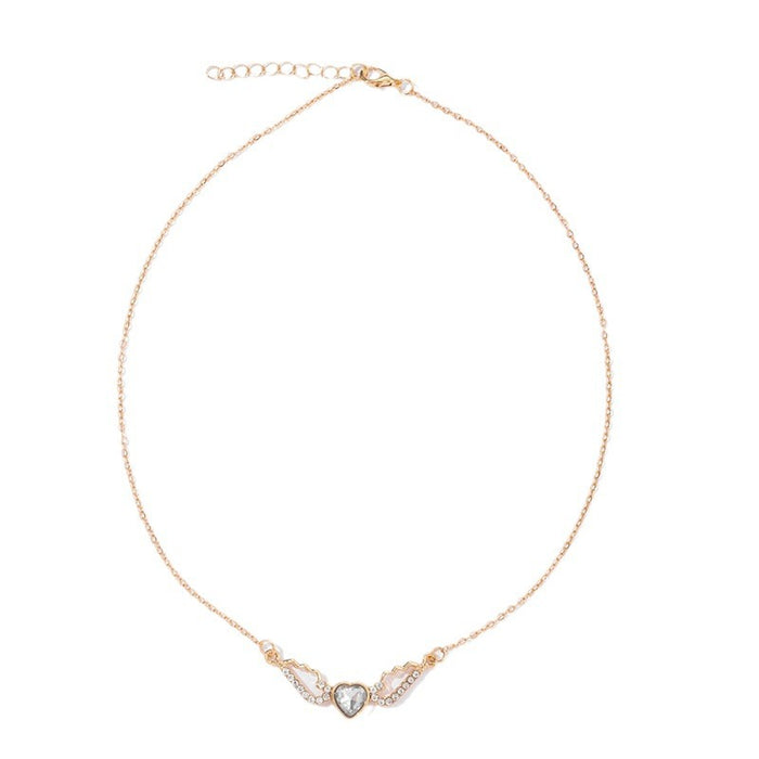 Wholesale New Fashion Jewelry with Diamond Wings Pendant, Versatile Love Necklace, Alloy Sweater Chain