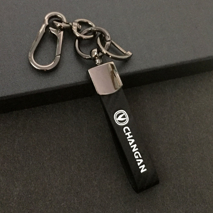 Wholesale Car keychain carbon fiber leather strap car keychain hanging rope