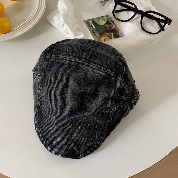 Wholesale Retro washed denim front versatile reverse ducktongue beret hat