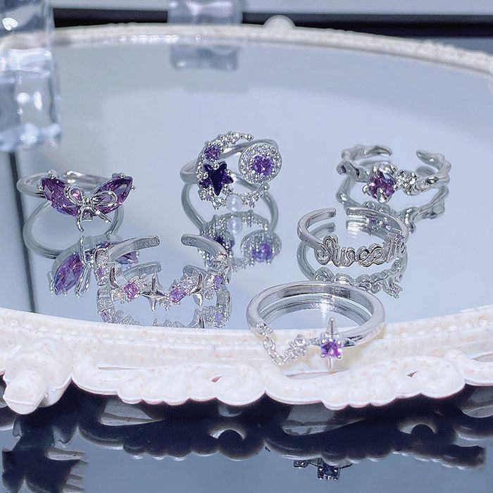 Wholesale Diamond studded pearl zircon open ring with geometric design of letters