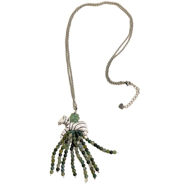Wholesale Retro-style zebra natural stone pendant necklace for girls,  sweater chain