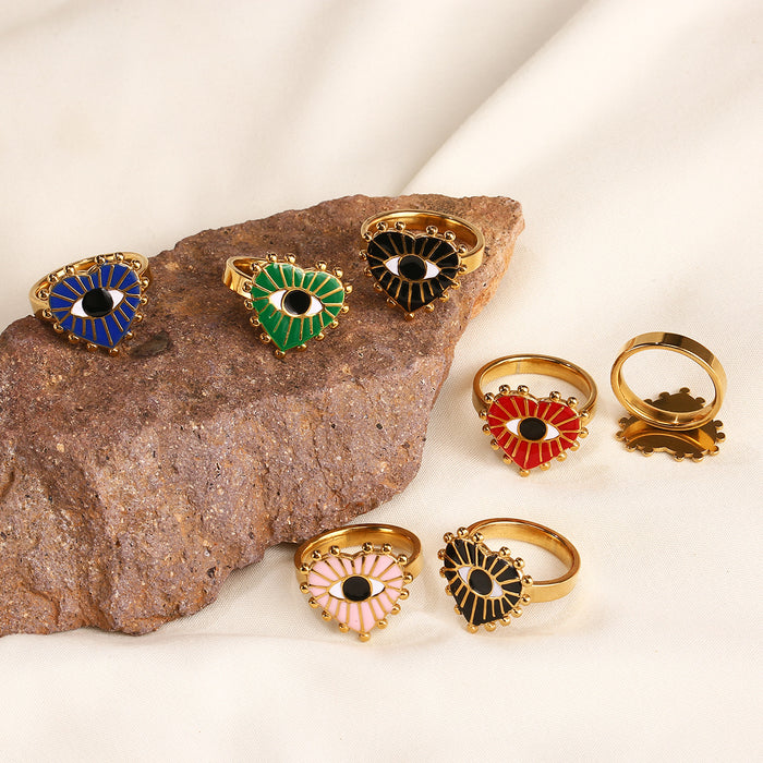 Wholesale Personalized Retro Love Ring Stainless Steel Devil's Eye Drip Oil Heart Ring Wholesale