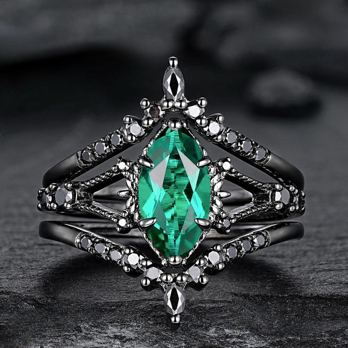 Wholesale Green zircon ring in black three-piece set