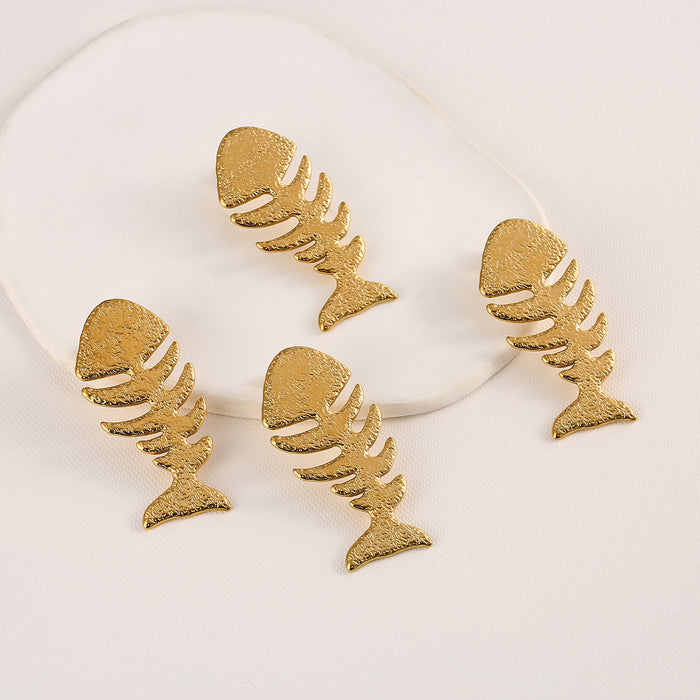 Wholesale Original Design: Fashionable Stainless Steel Fishbone Earrings with Personalized Hollow Small Fish Skeleton Earrings