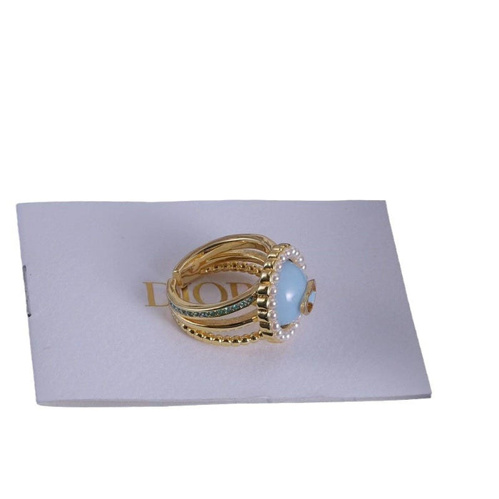 Wholesale Alphabet Pearl Adjustable Ring Brass Material Rhinestone Ring