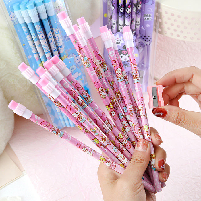 Wholesale HB pencil writing pen round rod 12pcs with pencil sharpener