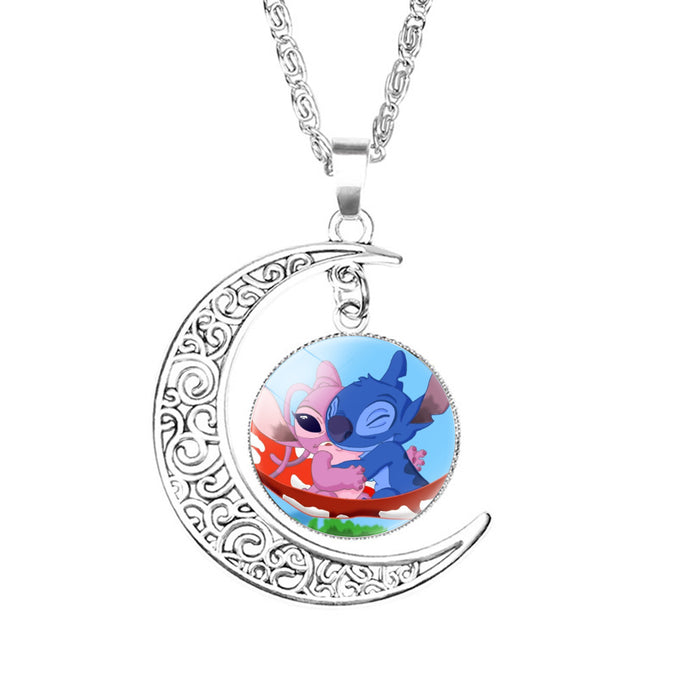 Wholesale Glass Cartoon Pattern Time Gem Moon Necklace JDC-NE-NH006