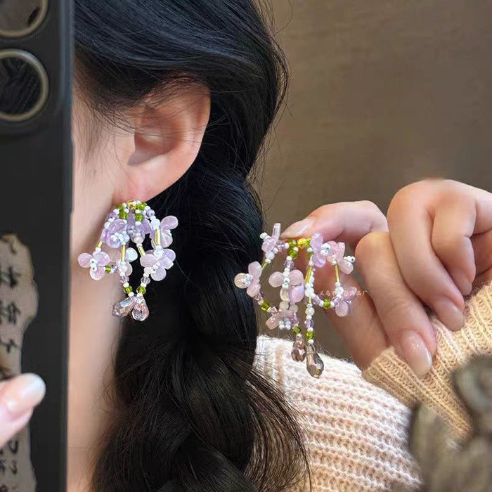 Wholesale Beaded flower tassel earrings with temperament earrings