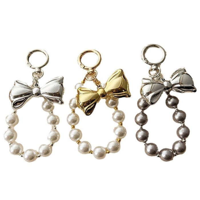Wholesale Artificial Pearl Beaded Bow Pendant Car Keychain Bag Hanging Decoration