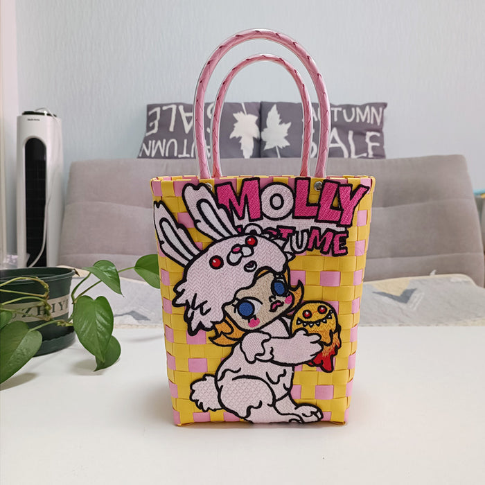 Wholesale Cat Vacation Casual Woven Bag Cute Cartoon Embroidered Bag