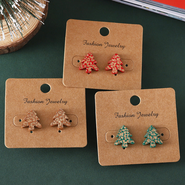 Wholesale Christmas Wood Carved Tree Earrings