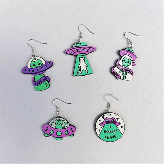 Wholesale Space Cat Alien Acrylic Earrings JDC-ES-ChouD022