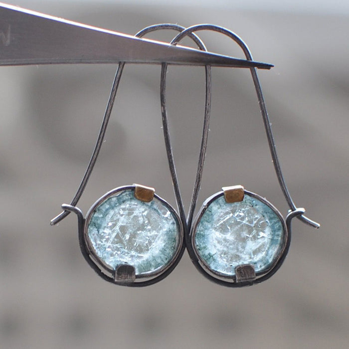 Wholesale New Moonstone Double Color Light Blue Round Earrings, Beautiful and Fashionable Earrings