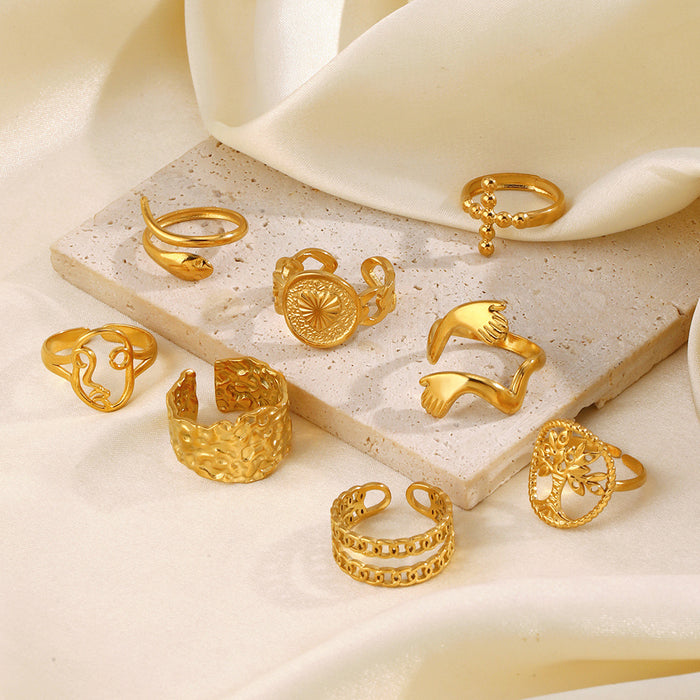 Wholesale Stainless Steel geometric leaves love Adjustable rings Gold Plated Rings