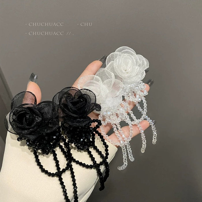 Wholesale Flower crystal tassel earrings, long style, niche temperament, versatile earrings