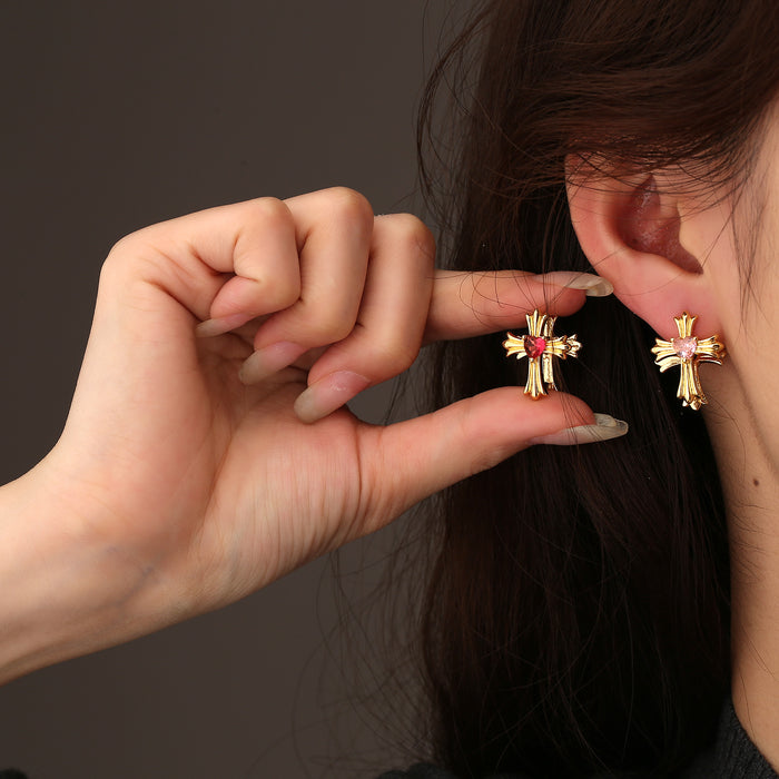 Wholesale New minimalist and niche double-sided cross ear buckle with a high-end feel and versatile temperament. Earrings and accessories wholesale