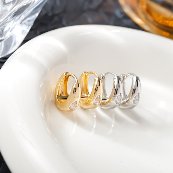 Wholesale Silver Needle Large Aperture Earrings Horse Eye Zirconia Heavy Industry Zirconia Inlaid Women's Arc shaped Earrings Jewelry