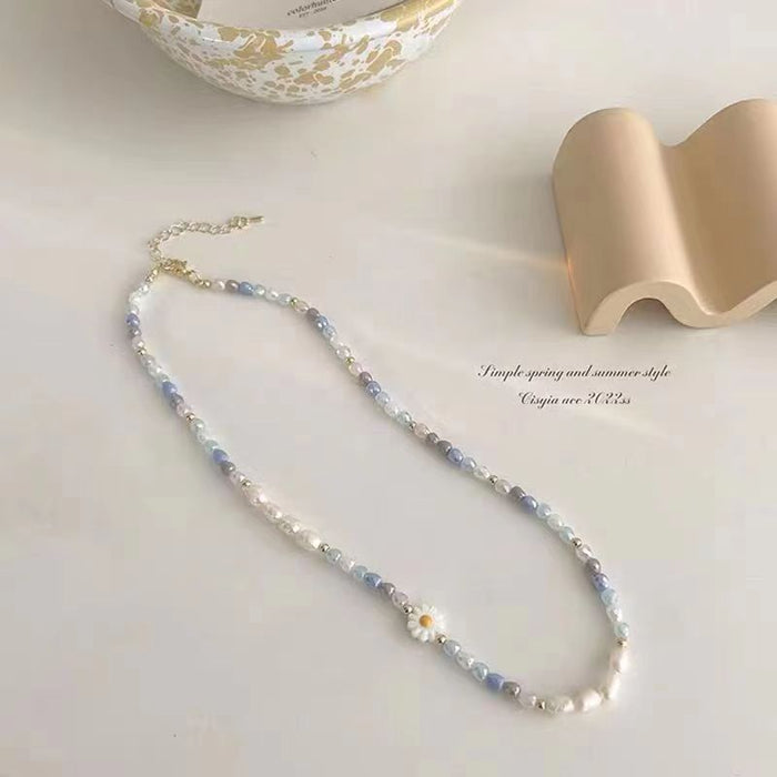 Wholesale Colorful Pearl Flower Necklace Women's Light Luxury Clavicle Chain Temperament Design Necklace