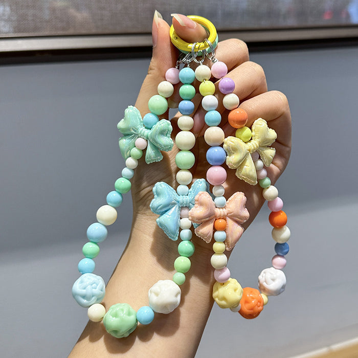 Wholesale Colorful handmade bead key chain exquisite acrylic bow mobile phone chain pendant
