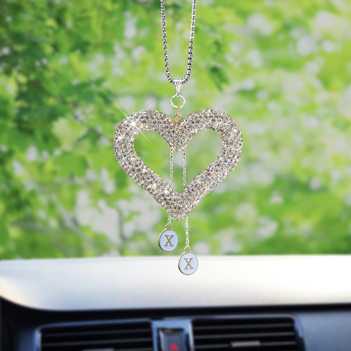 Wholesale Diamond-encrusted car love rearview mirror pendant full diamond heart-shaped car interior diamond-encrusted car pendant