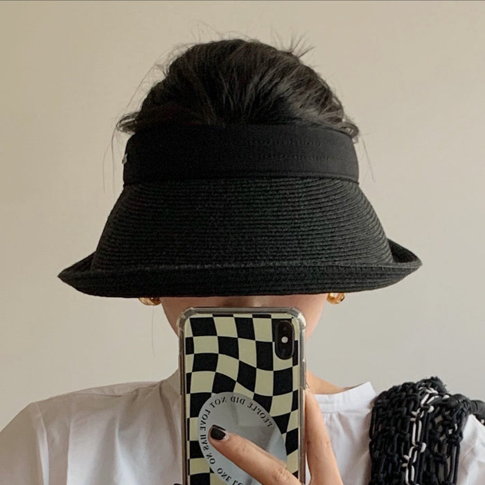 Wholesale Sunscreen hollow roof straw hat, large eave sunshade hat, UV resistant sunshade straw hat