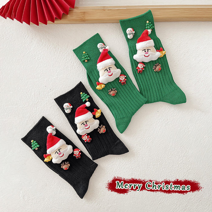 Wholesale Christmas Red Socks Women' s Autumn and Winter Cartoon Doll Couple' s Mid-tube Socks Gift