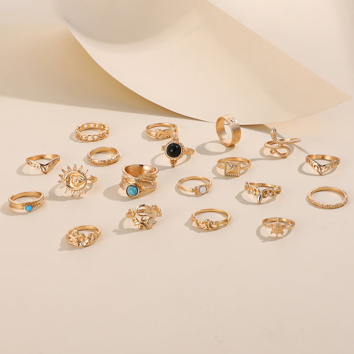 Wholesale Turquoise Snake-shaped Turtle 19-piece Set Rings