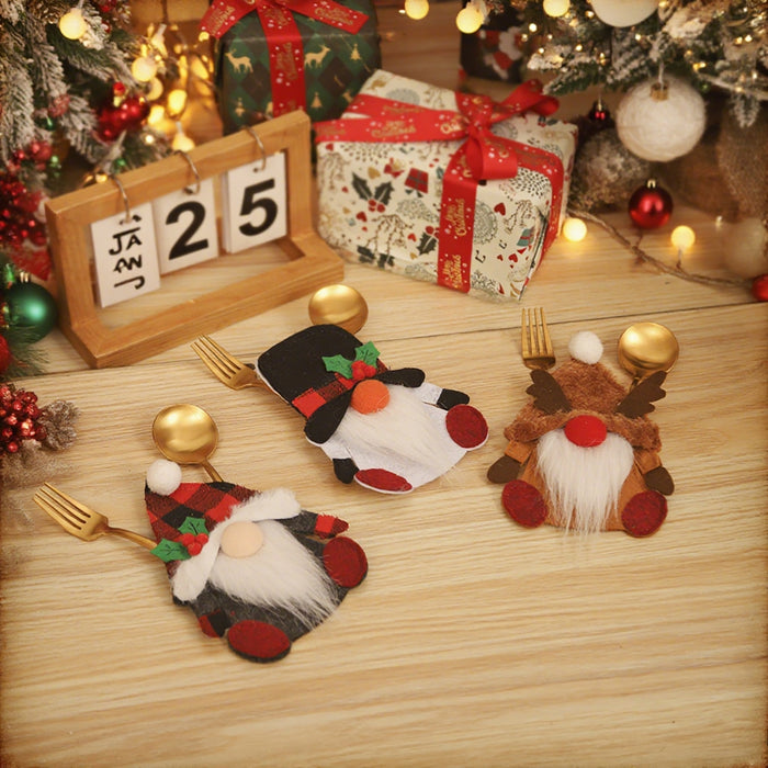 Wholesale Christmas decorations dwarf knife and fork set Old man tableware set doll knife and fork bag kitchen dress props