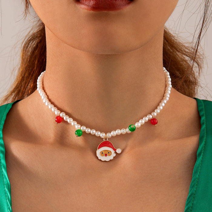 Wholesale Alloy Pearl Strand Snowman Pendant Necklace Christmas Jewelry Accessory for Women MOQ≥2