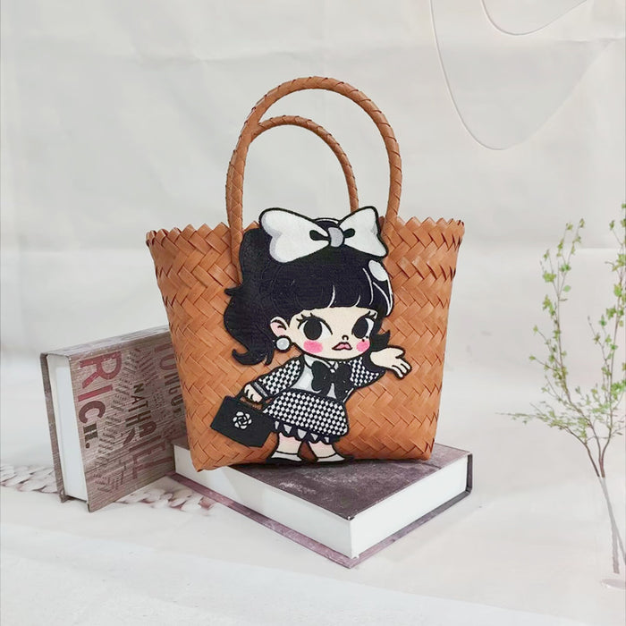 Wholesale Cute Cartoon Rags Woven Bag Imitation Straw Woven Bag Seaside Shoulder Handbag