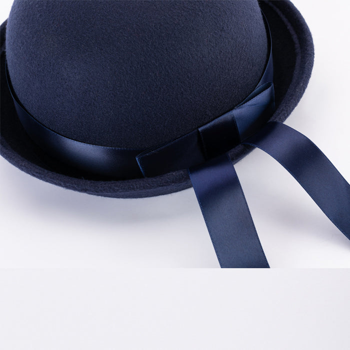 Wholesale Uniform hat, small round hat, versatile round woolen hat, ribbon hat