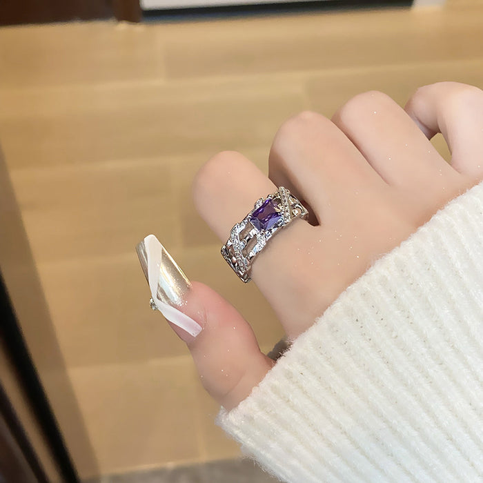 Wholesale Light luxury purple diamond zircon series temperament versatile open ring with niche design sense